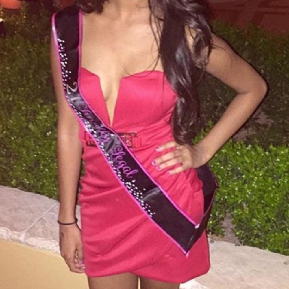 Red strapless dress